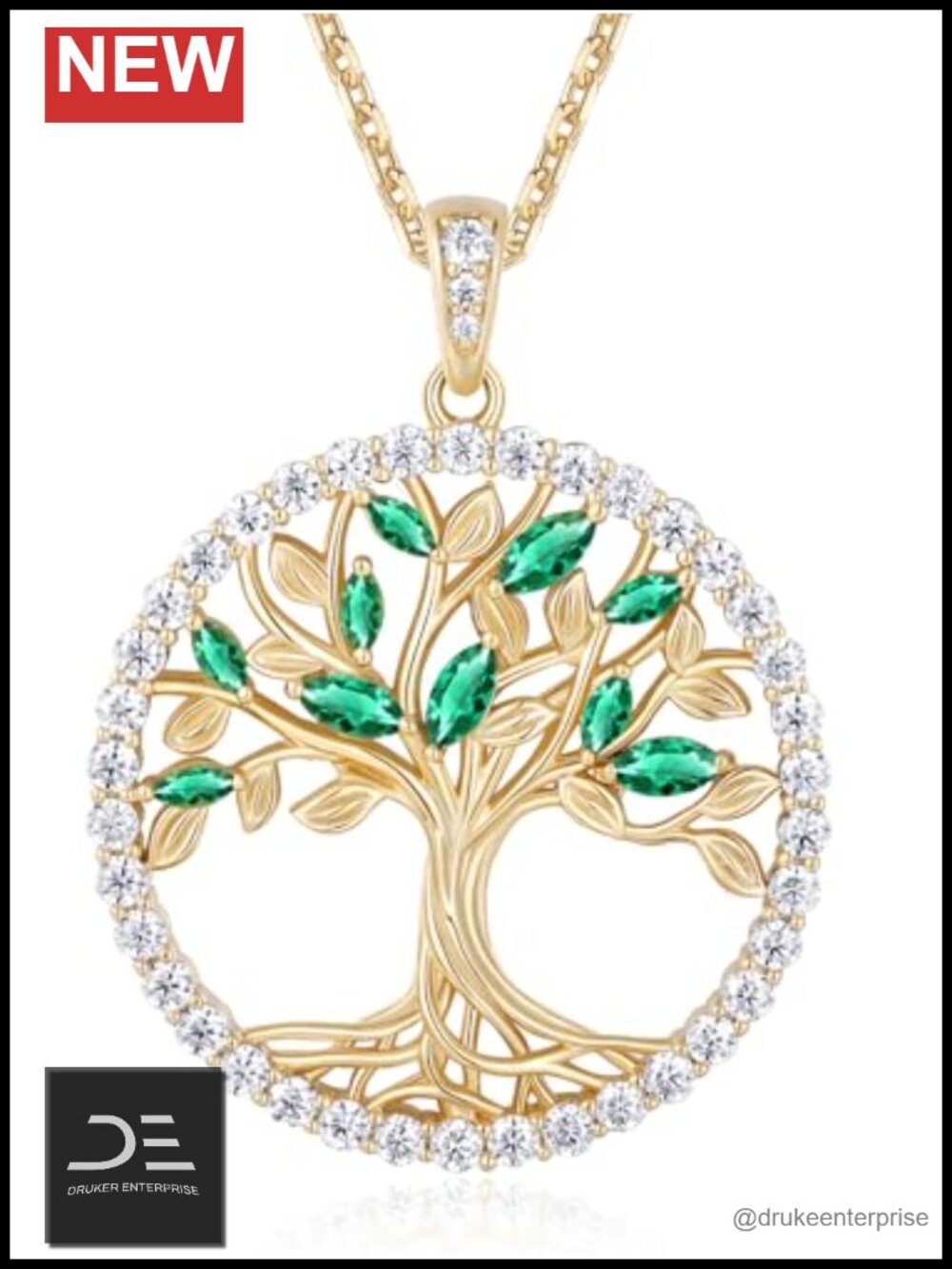 Tree of Life Moissanite Pendant Necklace 925 Sterling Silver Yellow Gold Plated